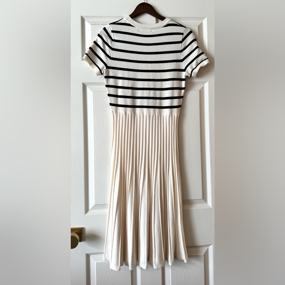 Nautical Stripe Knit Midi Dress - Ivory & Navy - Size M - Picture 3 of 7